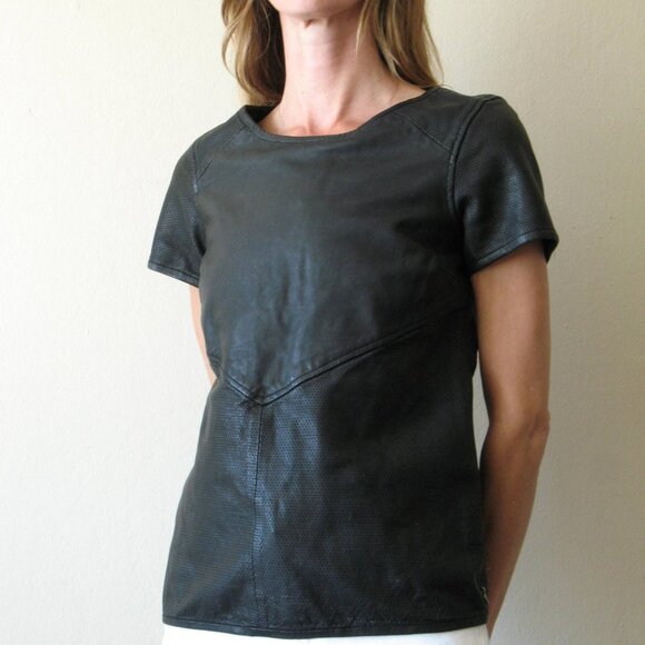 Leather Tee Shirt Maison Scoth Soda XS 1 perforated black real leather - Picture 2 of 12